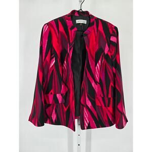 Kasper Womens Sz 14W Blazer Jacket Red Bright Pink Black Open Front